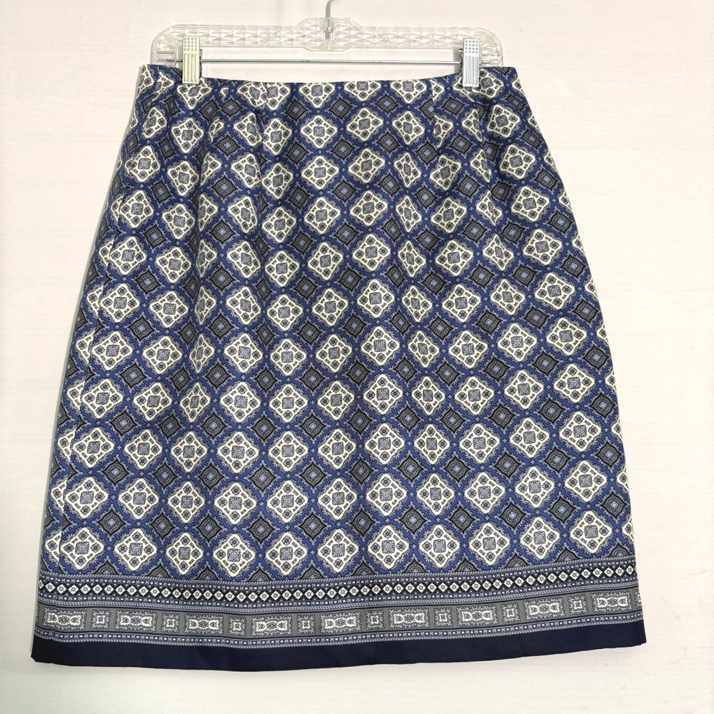 Talbots Petites Silk Blue Geometric Print Wrap Midi Skirt Womens Size 12P - Picture 2 of 10